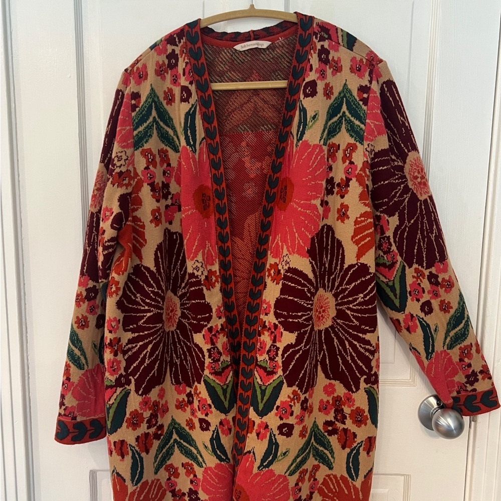 Soft Surroundings Red and Cream Floral Cardigan
